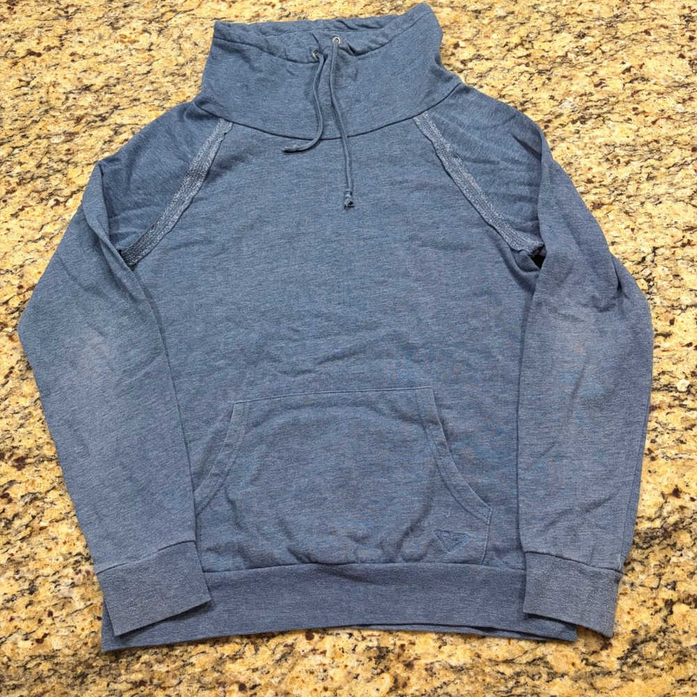 Roxy Womens Cowl Neck Sweatshirt Blue Heathered Pullover Raglan Size Large